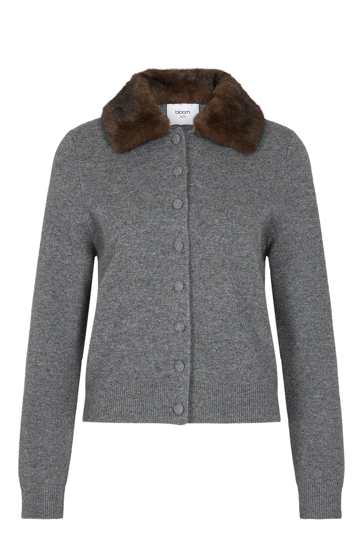 BLOOM Cardigan mit Fake Fur Kragen Grau meliert