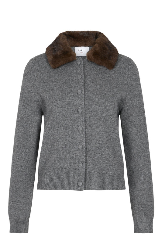 BLOOM Cardigan mit Fake Fur Kragen Grau meliert