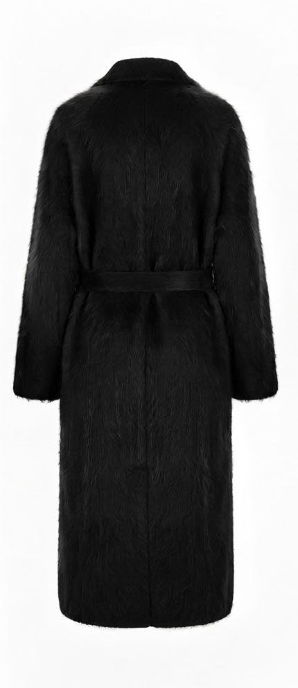 FLONA Haariger Wollmantel, Schwarz