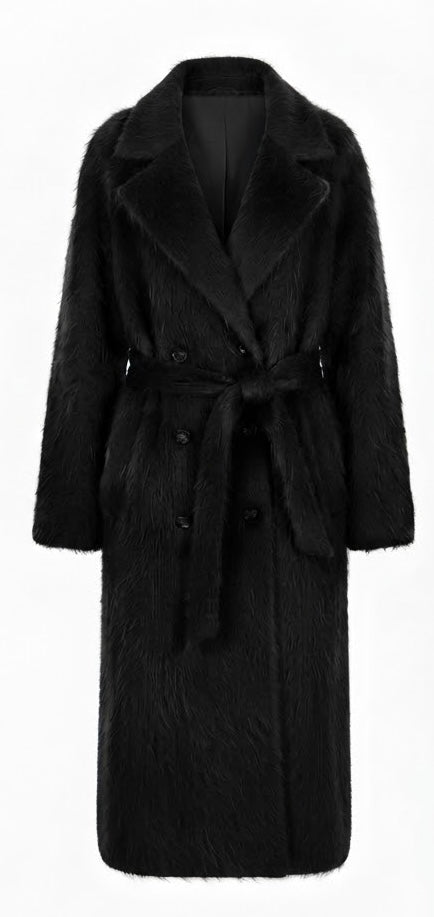 FLONA Haariger Wollmantel, Schwarz