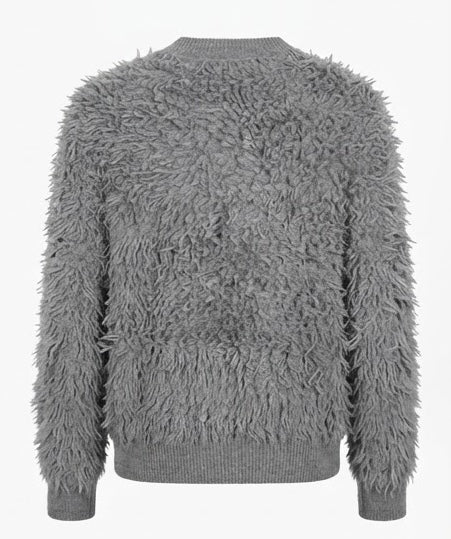 FLONA Strick-Jacke mit Fransen, Grau meliert - Rückseite