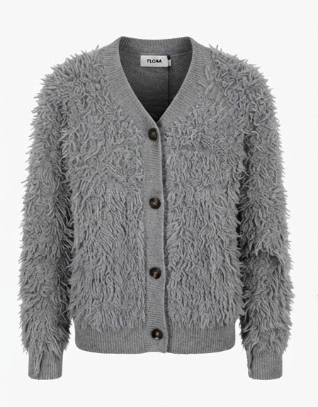 FLONA Strick-Jacke mit Fransen, Grau meliert - Vorderseite