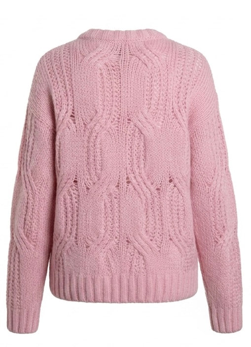 FLONA Strickpullover mit Zopfmuster, Rosa - Rückseite