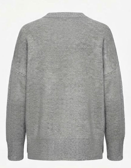 FLONA Pullover mit Schlitz, Hellgrau meliert - Rückseite