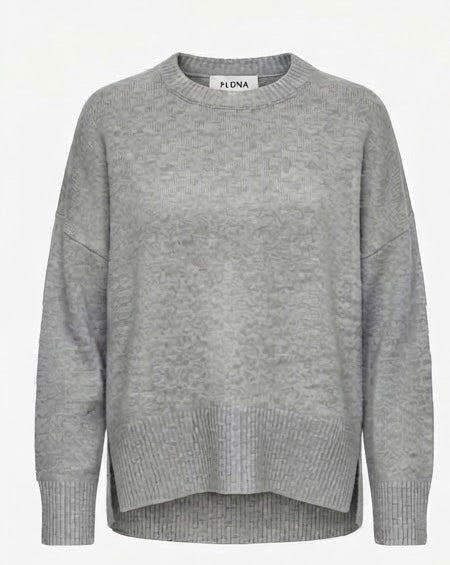 FLONA Pullover mit Schlitz, Hellgrau meliert - Vorderseite
