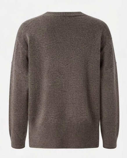 FLONA Pullover mit Schlitz, Taupe meliert - Rückseite