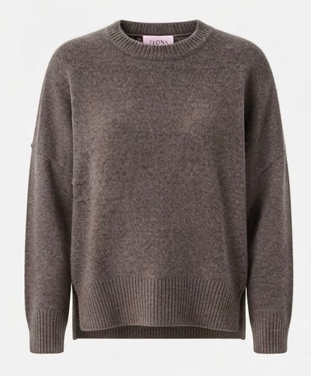 FLONA Pullover mit Schlitz, Taupe meliert - Vorderseite